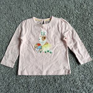 Mini Boden 2-3Y Girls Pink Long Sleeve Shirt Guinea Pig Easter Spring Appliqué